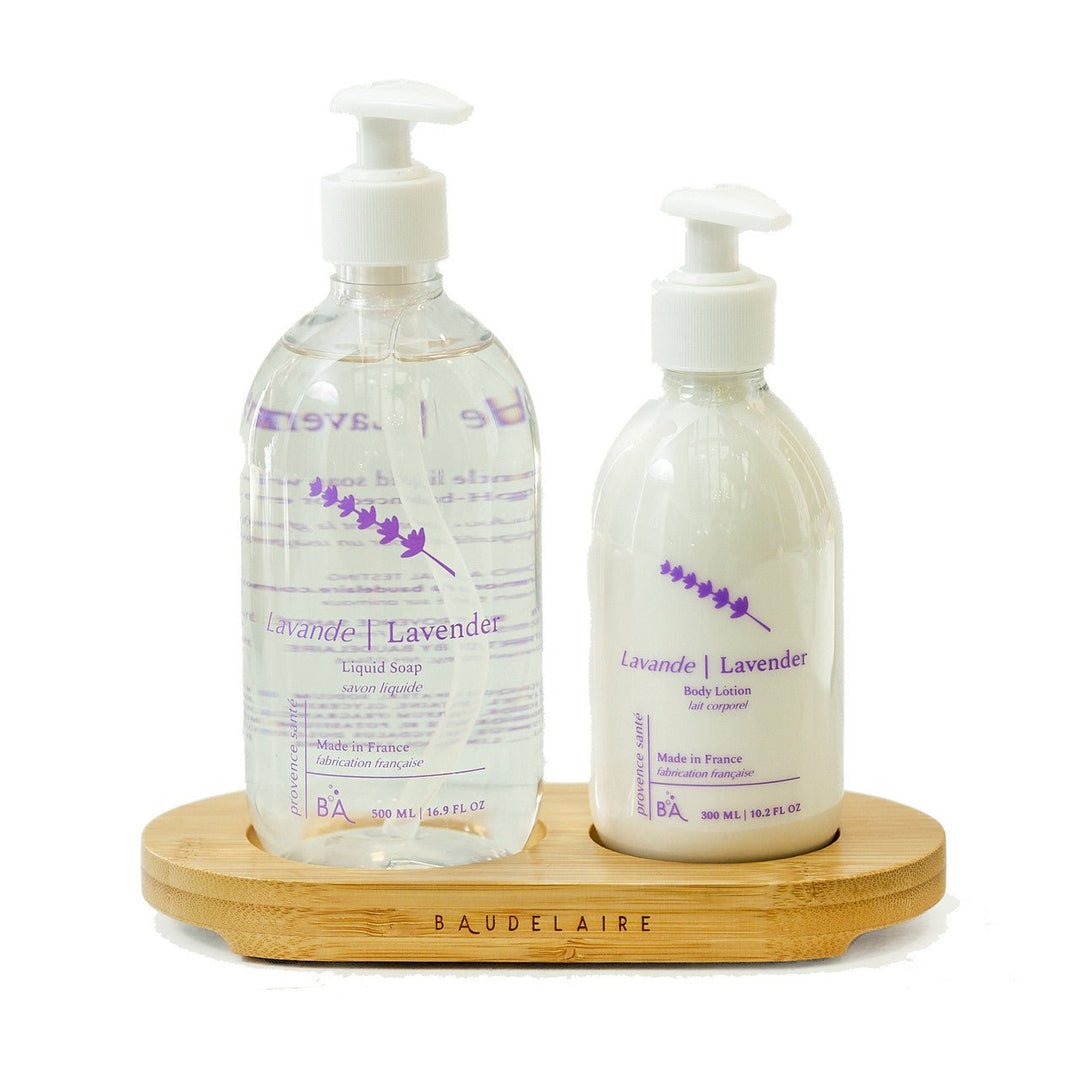 Baudelaire Lavender Liquid Soap & Lotion Set w/ Bamboo Tray - Sugar Cookies Lingerie