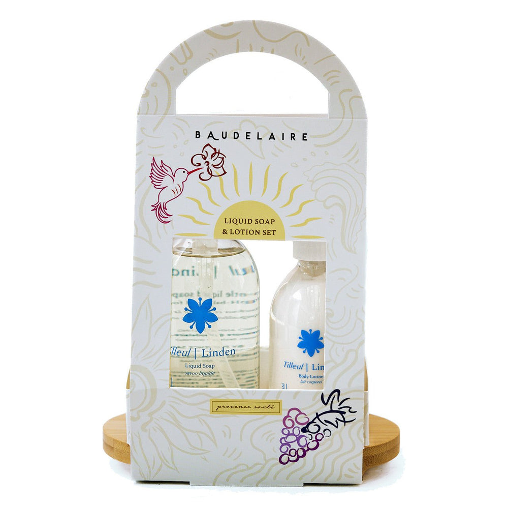 Baudelaire Lavender Liquid Soap & Lotion Set w/ Bamboo Tray - Sugar Cookies Lingerie