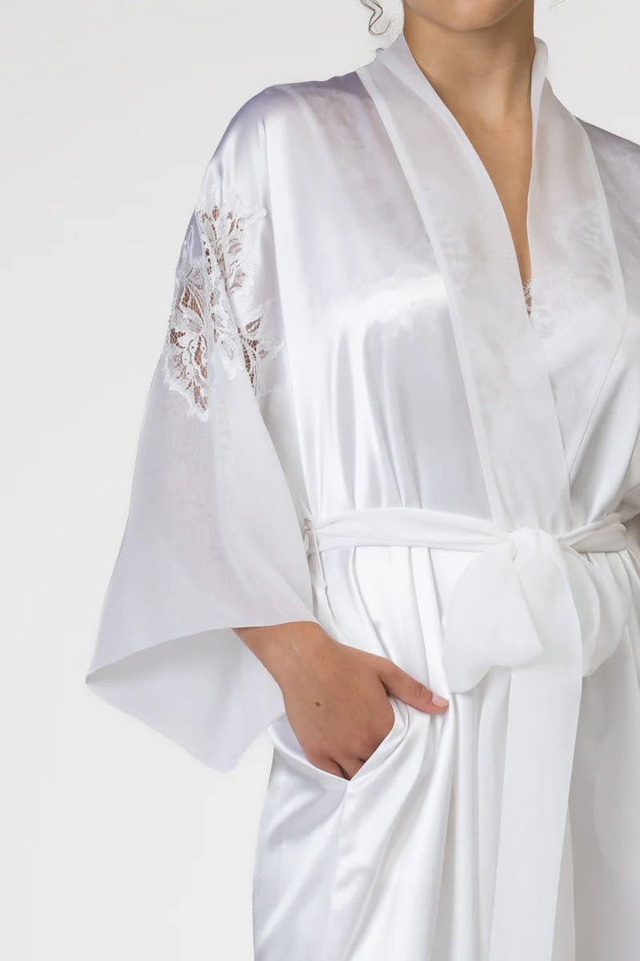 Christine Pure Long Silk Kimono W/ Silk Chiffon Sleeves - Sugar Cookies Lingerie