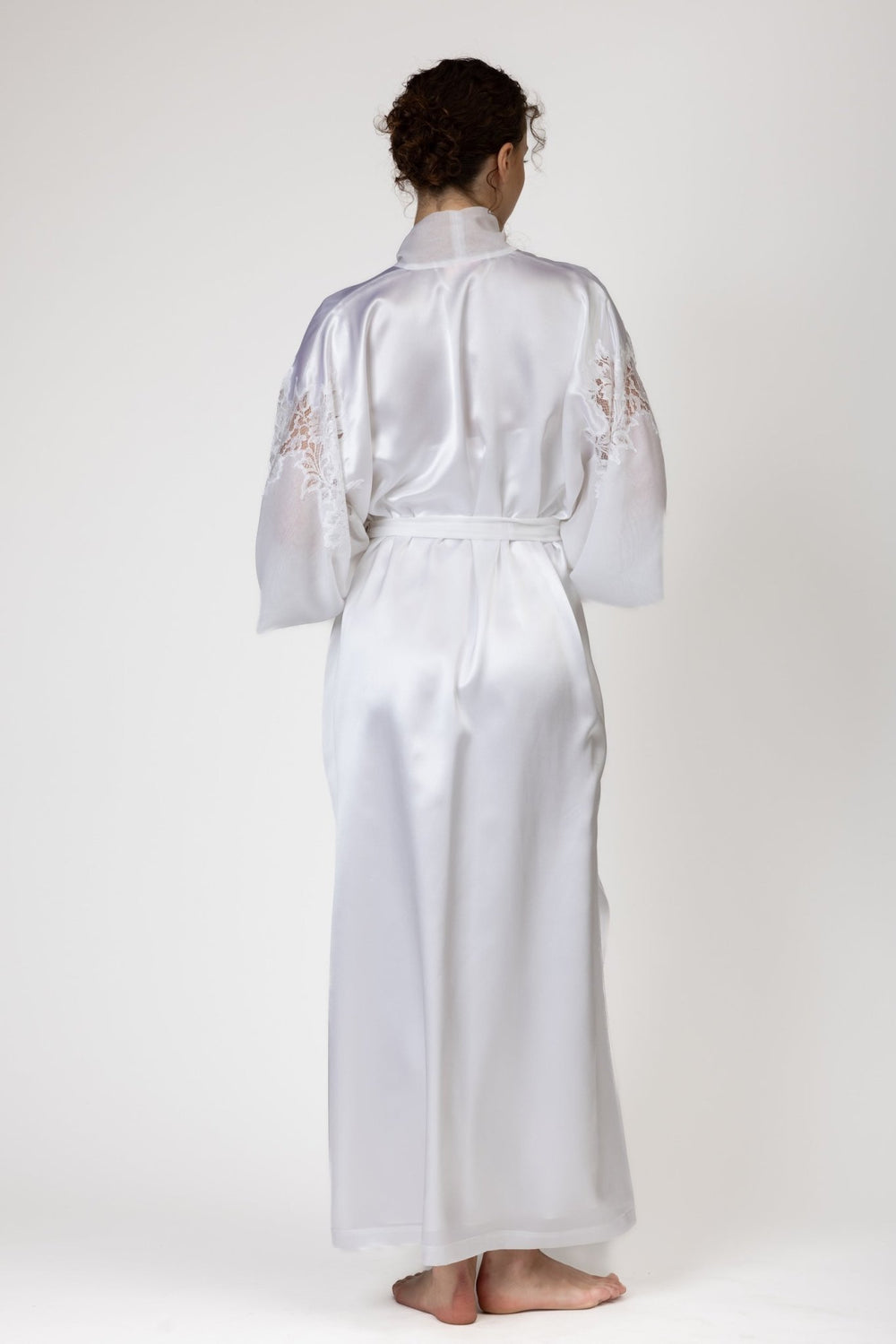 Christine Pure Long Silk Kimono W/ Silk Chiffon Sleeves - Sugar Cookies Lingerie