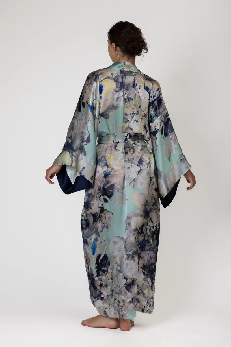 Christine Tranquil Long Silk Kimono - Sugar Cookies Lingerie
