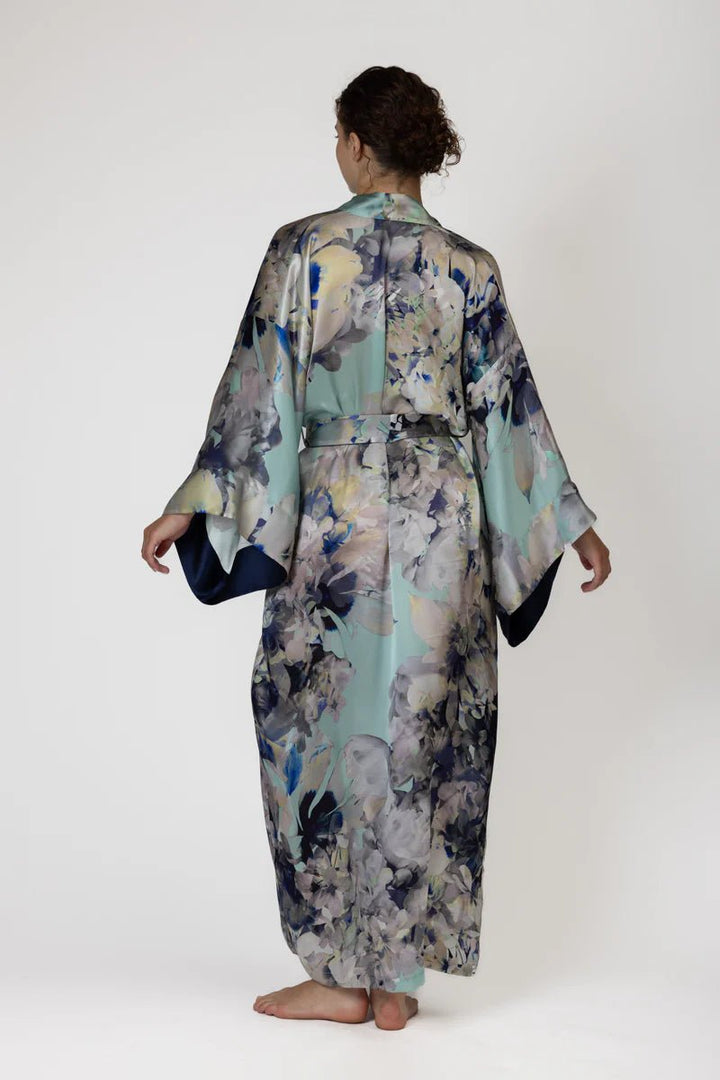 Christine Tranquil Long Silk Kimono - Sugar Cookies Lingerie