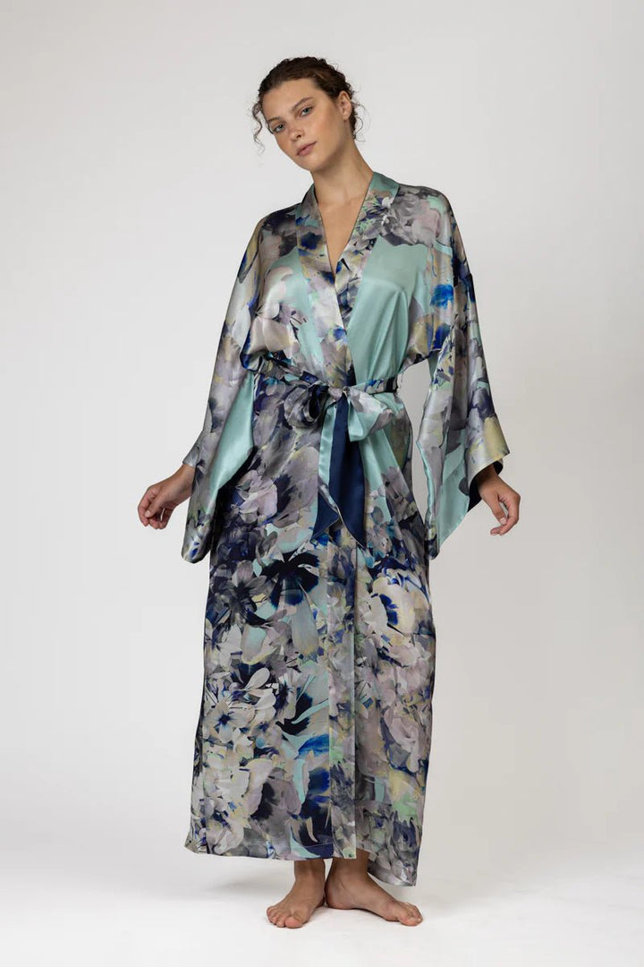 Christine Tranquil Long Silk Kimono - Sugar Cookies Lingerie