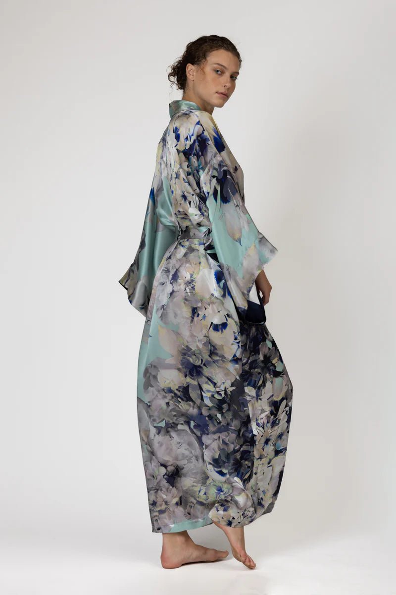 Christine Tranquil Long Silk Kimono - Sugar Cookies Lingerie