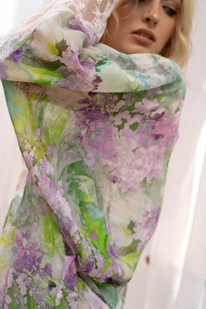 Samantha Chang Tuileries Silk Chiffon Kimono Robe - Sugar Cookies Lingerie