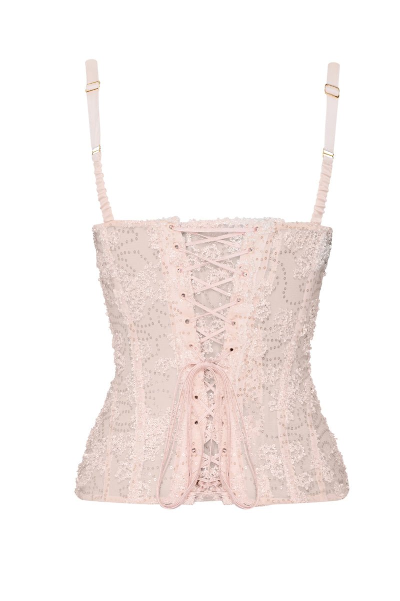 Cadolle Cleves Nymphea Embroidered Tulle Corset - Sugar Cookies Lingerie